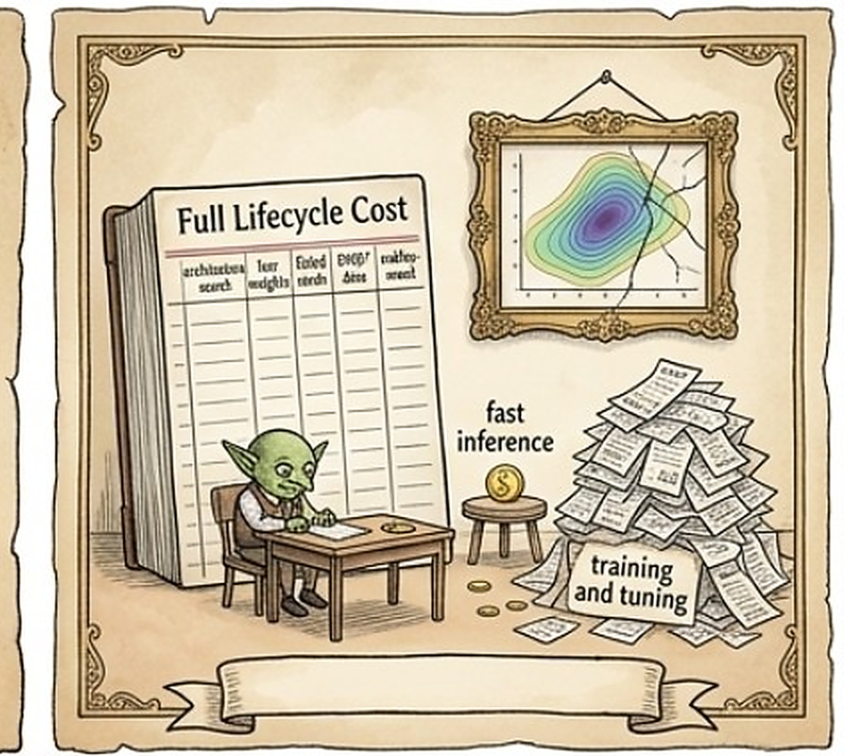 The lifecycle ledger: fast inference is charming until training, tuning, failed runs, and validation bring receipts.